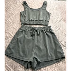 Teal Matching Sweat Short Set